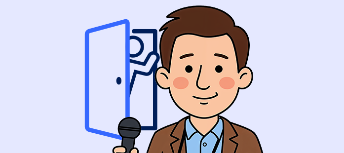 Icon einer Person die aus einer Tür winkt und Ingo