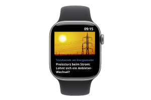 Apple Watch Series 11 / Smartwatch mit geöffnetem App-Menü, wo zahlreiche Icons auf schwarzem Hintergrund dargestellt sind.